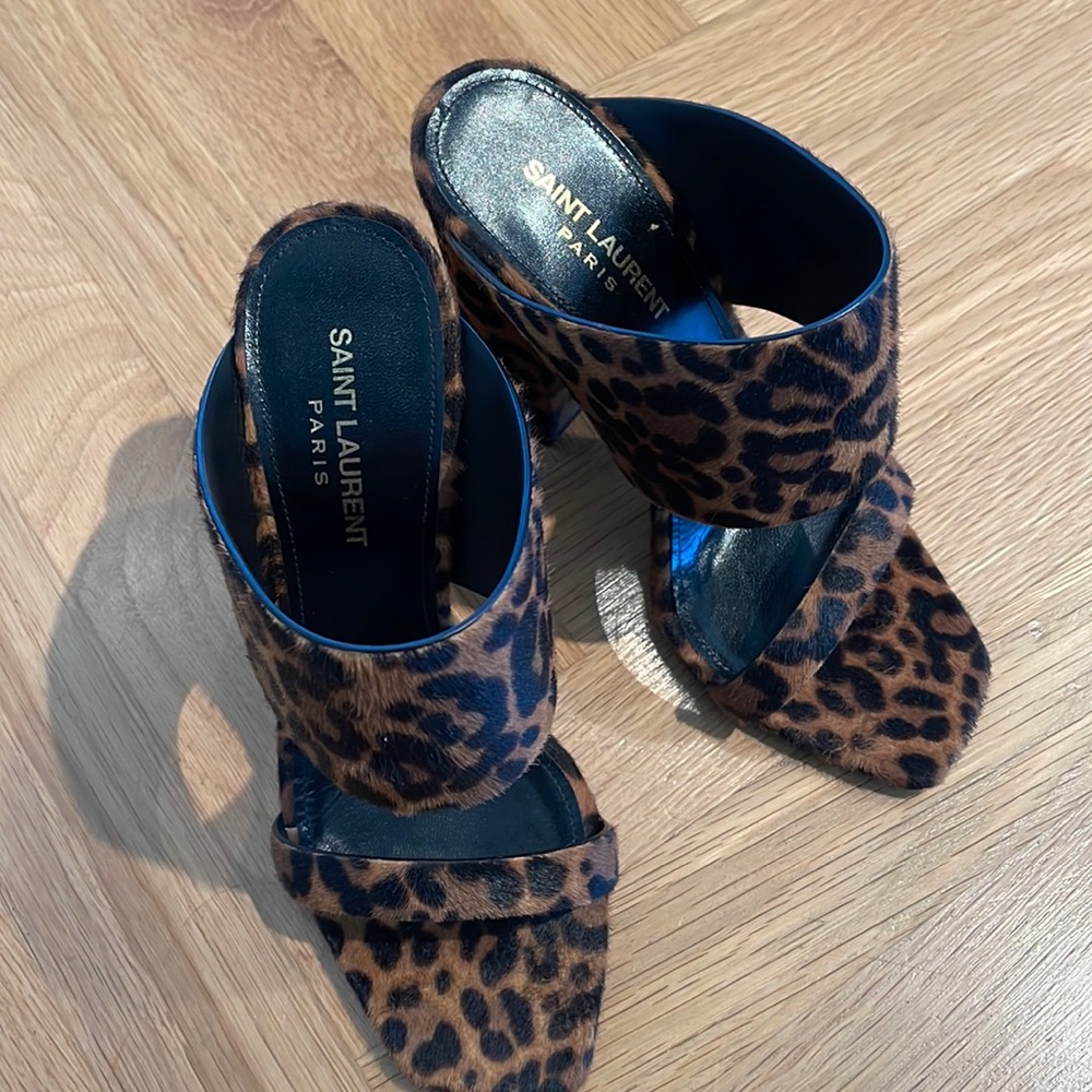 BNIB SAINT LAURENT Pony Hair Leopard Print Mule